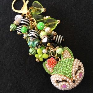 Lime Green, Enamel/Rhinestone FOX Head & Dangles!